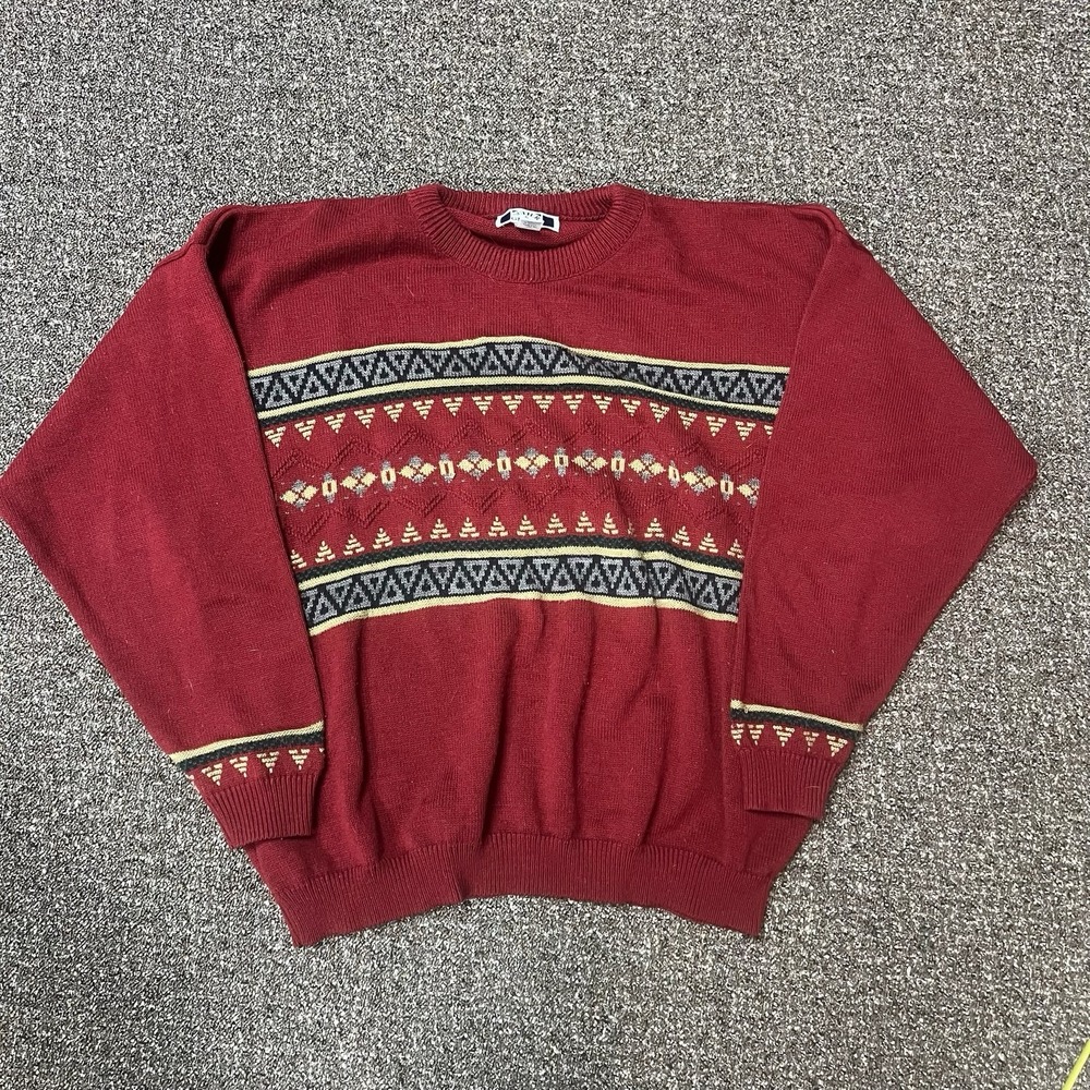 Vintage Sweater Sutter And Grant Red Patterned Knit Design Vintage 1990s 2xl